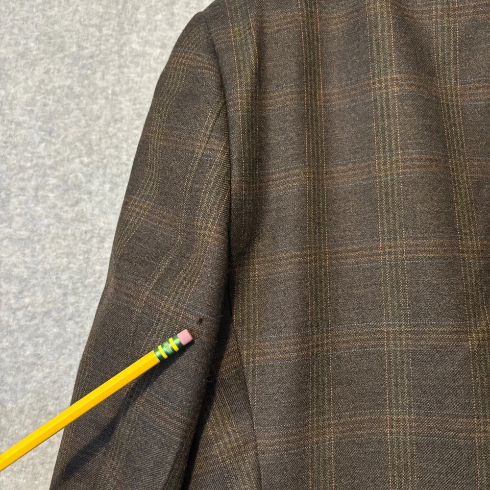 Hart Schaffner Marx Men's 44S Blazer Sport Coat Brown Plaid Wool‎ Blend USA Made